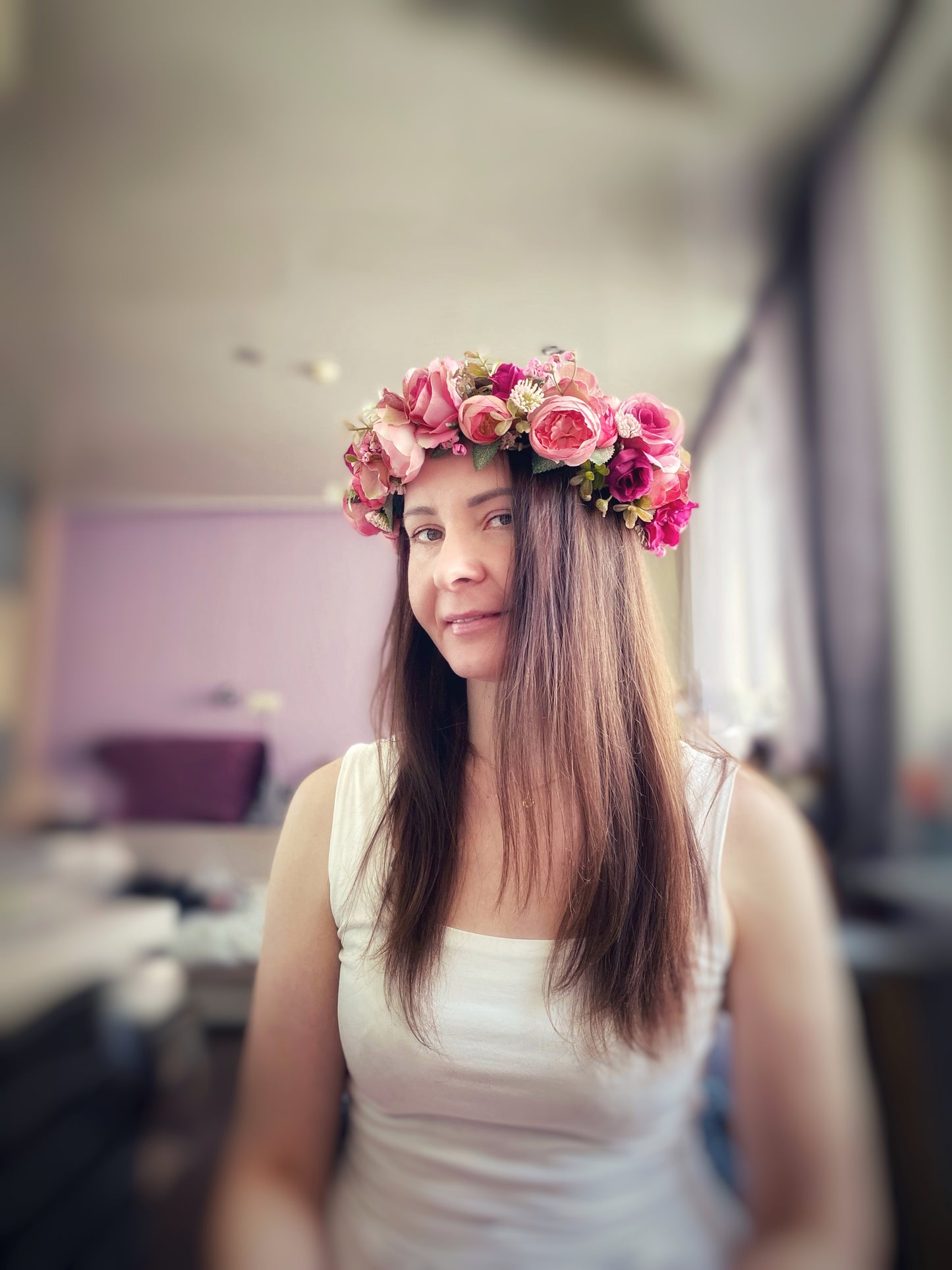 Ziedu vainadziņš rozā toņos, vidējs apjoms