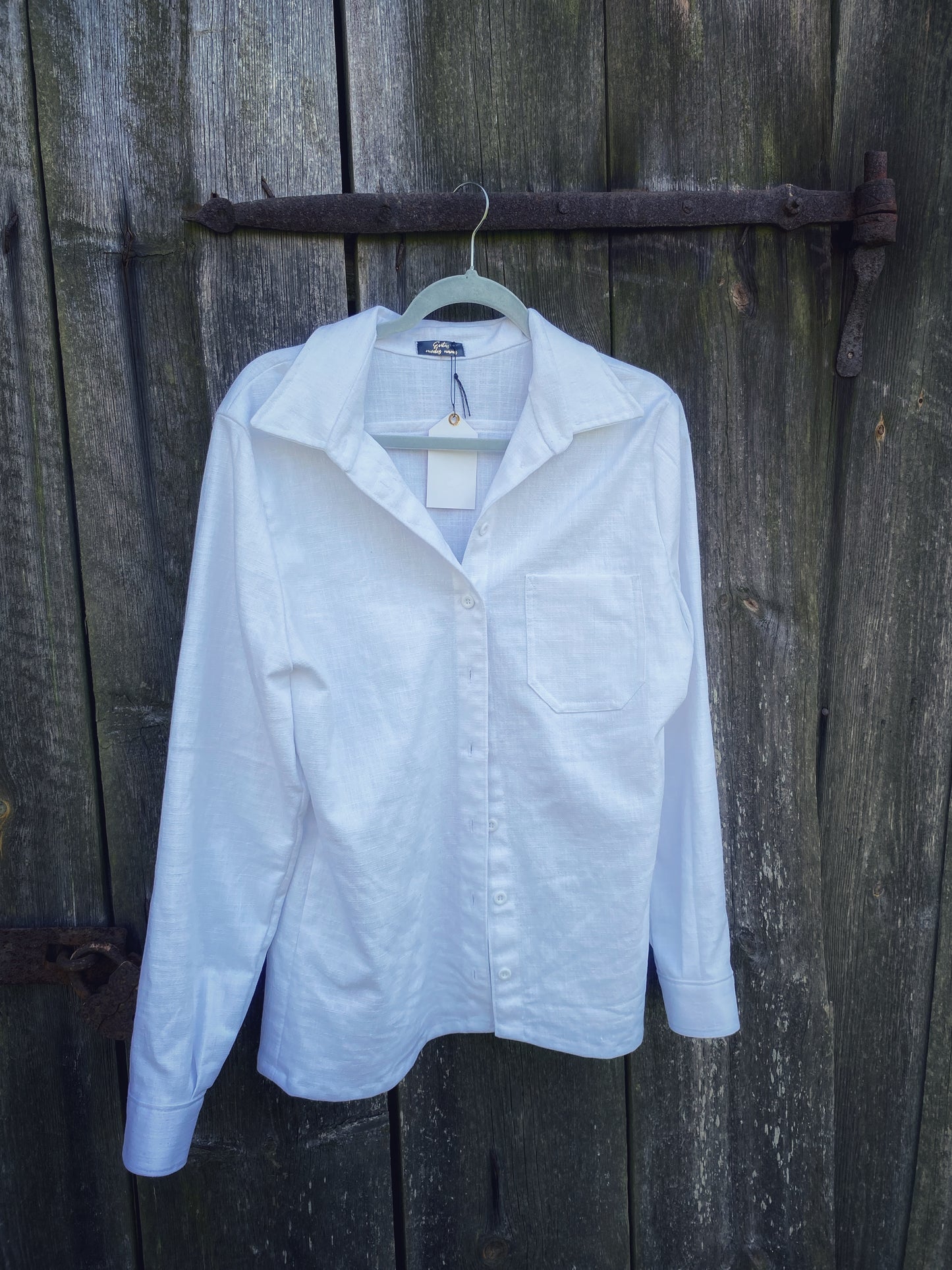 Balts lina krekls ar garajām piedurknēm, sieviešu