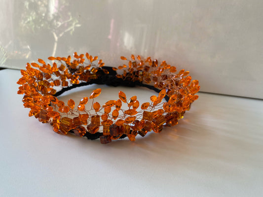 Pērļu kronis no stikla kristāliem, oranžs, sasienams
