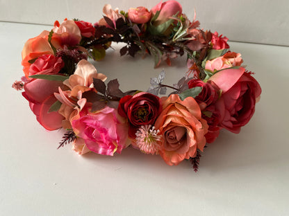 Ziedu vainadziņš rozā/oranžos toņos, vidējs apjoms